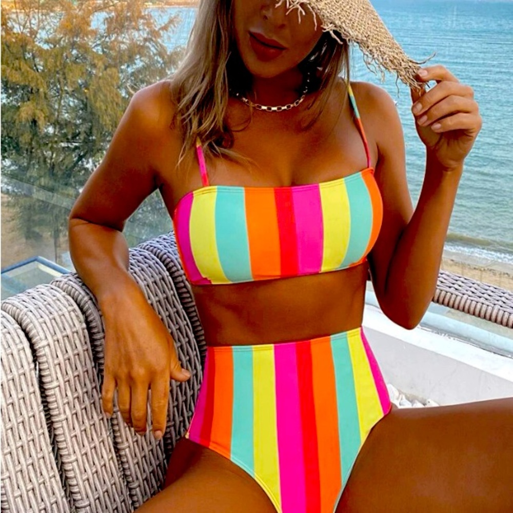 Multicolor, high waist, bikini